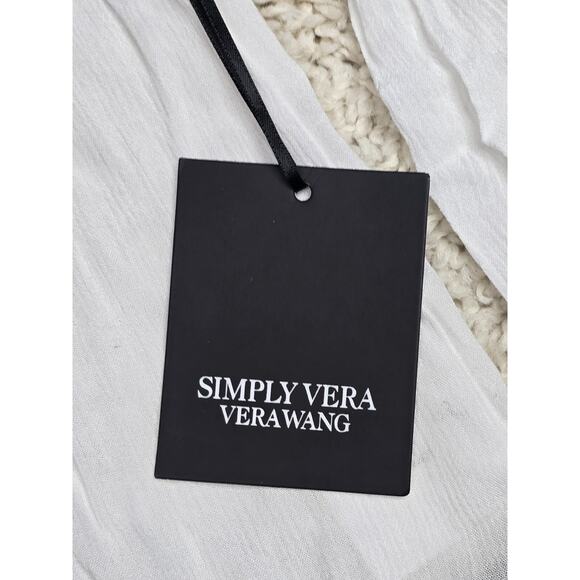 Simply Vera Wang Womens Sz Small White Black Long Sleeve Top Shirt Blouse Floral - Picture 4 of 10